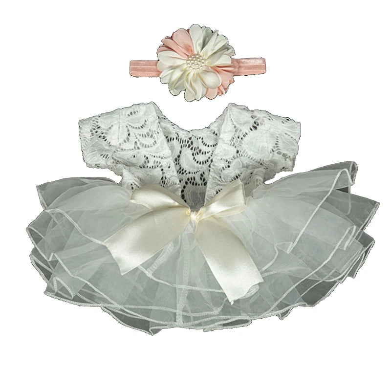 Baby Photography Props Outfit Lace Bowknot Skirt with Flower Headband for Newborn Infant Girls Photo Taking Accessories
