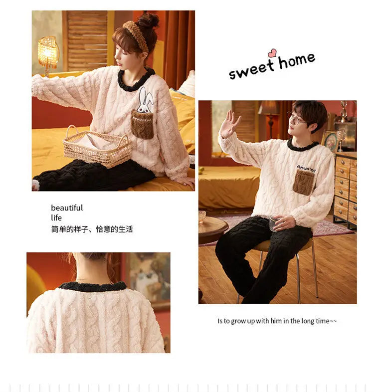 Couples Pajamas Women Men Winter Thicken Pyjamas Sleepwear
