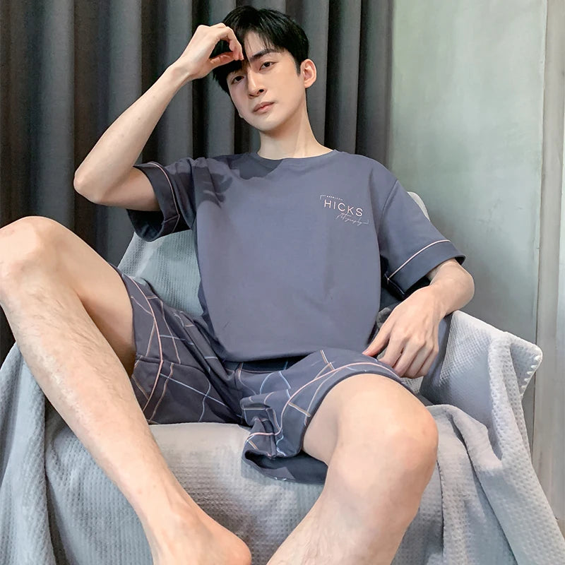 Men Pajamas Short Sleeve Shorts