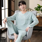 Fashion Lounge Pajamas Sets Men's Spring New Long-sleeved Tops with Trousers Cotton Homewear Comfort Simple Sleepwear Two Pieces