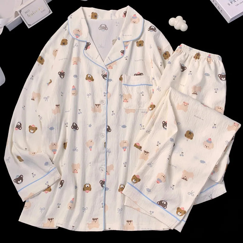 Postpartum Clothing Cartoon Bear Autumn Long Sleeve Outerwear Pajama Women Set Home Clothes Maternity Ladies Sleepwear Hoemwear