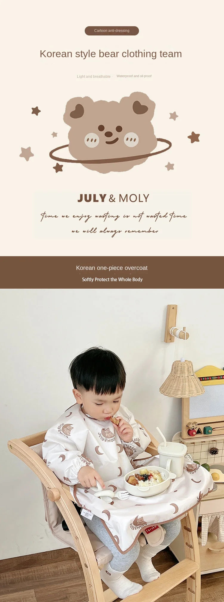 Feeding Bib for Baby Boys Girls 6-36Month Waterproof Bib Apron Smock with Table Cover Infant Mess Free Full Coverage Bib