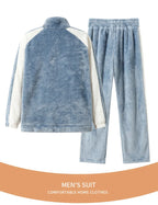 Men's Pajamas made of coral fleece, Plus Size 8XL, spliced, square collar, long sleeves, long pants, warm Sleepwear Set