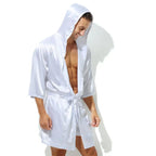 Sexy Sleepwear Men Robes Bathrobes Soft Silky Short Sleeve Nightgown Mens Homewear Dressing Gown Male Pajamas (No shorts)