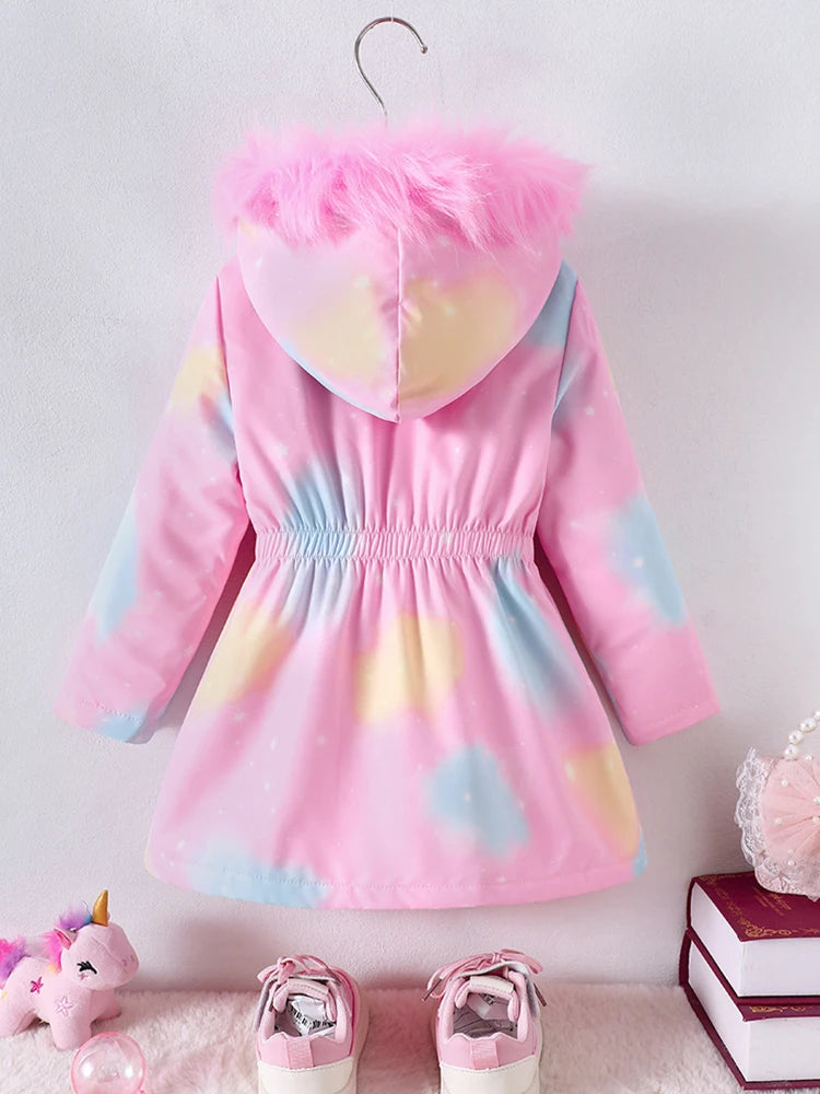Children's Coat Girls Long Outerwear Winter Autumn Cotton Clothes Girls Pink Unicorn padded Coats Big Thicken Warm Child Jacket