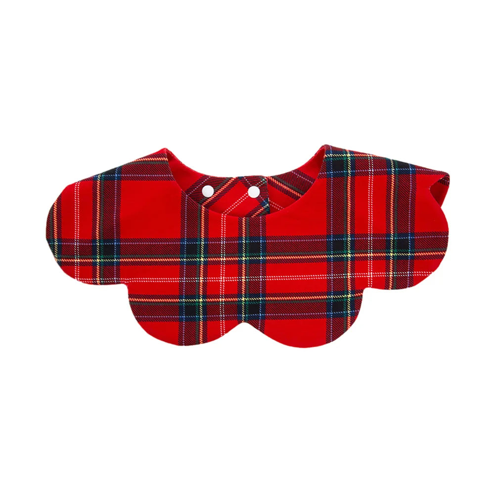 360° Christmas Day Baby Bibs for Infant Boys Girls Plaid Saliva Towel Cute Korea Ins O Neck Adjustable Button Feeding Burp Cloth