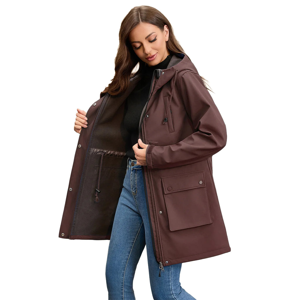 Waterproof Autumn Women's Mountaineering Coat Solid Big Pockets Hooded Loosse Female's Jacket Windproof Thermal outwear For Lady