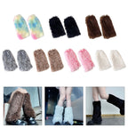 Colorful Furry Plush Leg Warmers Women Girl Winter Soft Thick Fuzzy Boot Cuffs Leg Sleeves Covers Footless Calf Socks Streetwear