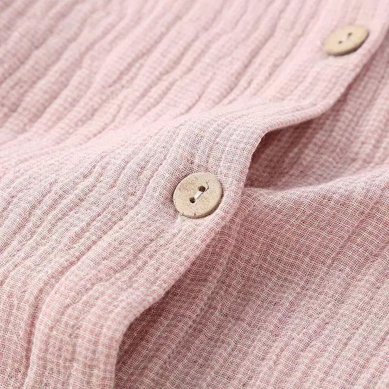Japanese Style Pure Cotton Pajamas Men Women Breathable Four Layer Gauze Shirt Pants Set Comfortable Leisure Couples Homewear