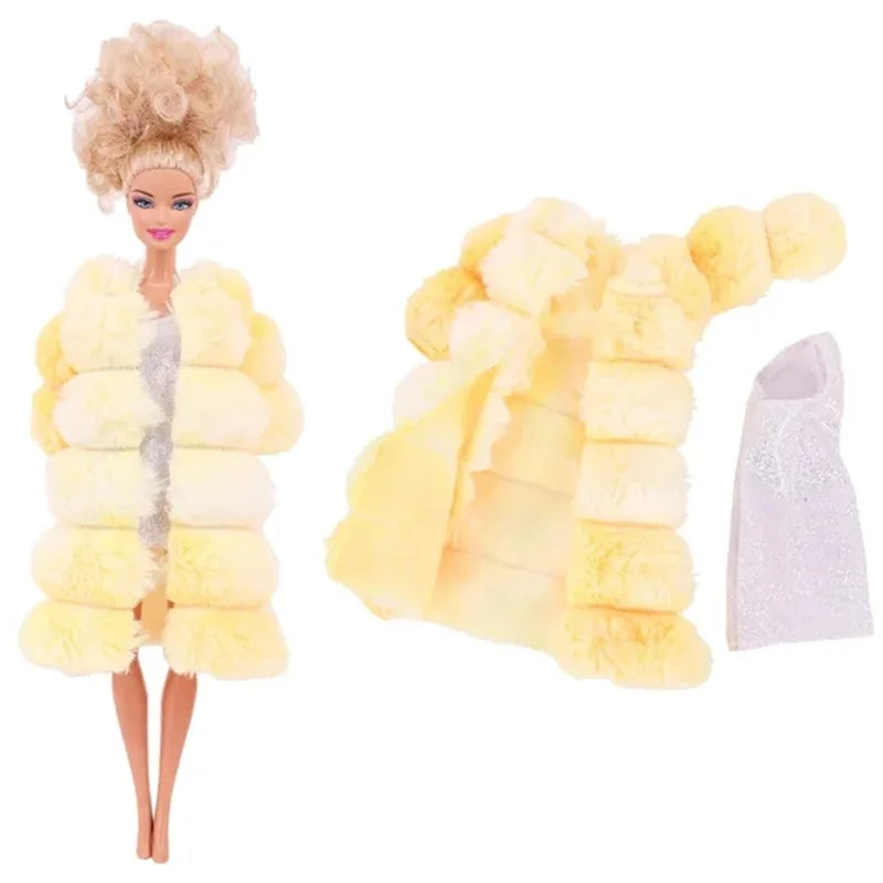 Girl Doll Clothes 3PcsPlush Coat Jacket+ Dress Skirt/ Pants Clothing for 30cm Doll Clothes Doll Accessories Girl`s Toy