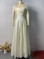 Elegant French Ruched High Waist Sleeveless Long Formal Evening Dress