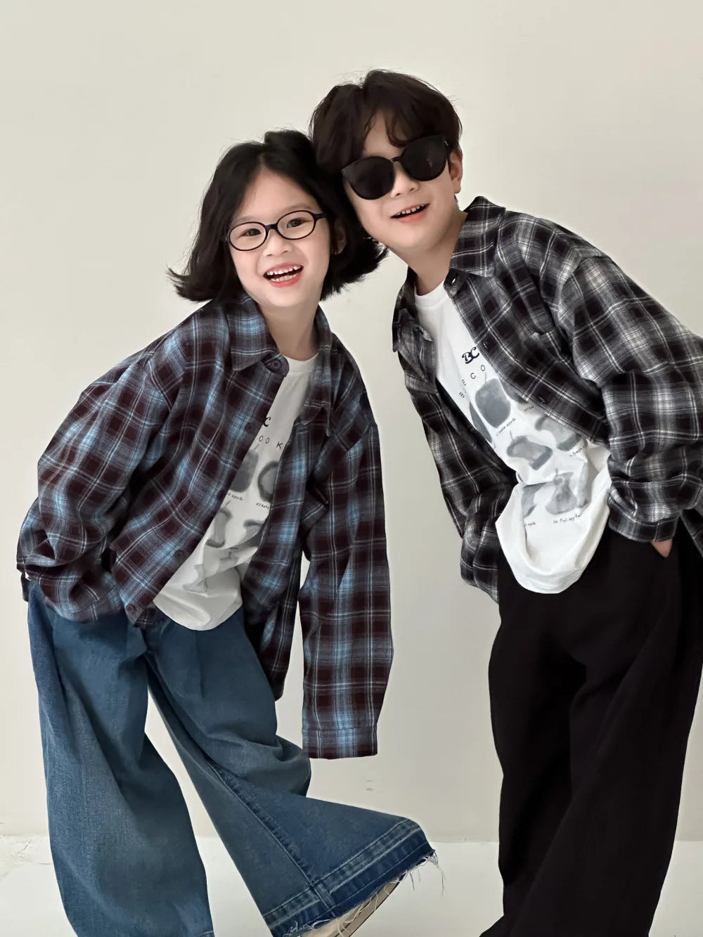 Children's Shirt 2024 Autumn Boys and Girls Korean Version Velvet Plaid Shirt Children's Casual Versatile Loose Long Sleeve Top