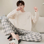 Men's Pajamas Spring Autumn 100% Cotton Youth Pajamas Student Suits Fashionable Sweet Cartoon Home Clothes For Men