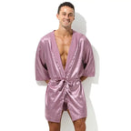 Sexy Sleepwear Men Robes Bathrobes Soft Silky Short Sleeve Nightgown Mens Homewear Dressing Gown Male Pajamas (No shorts)