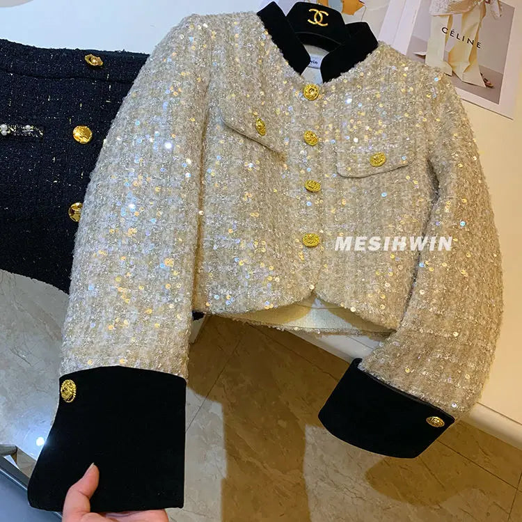 Thickened Coat Heavy Embroidery Sequins Short Coat 2024 New Tweed Top