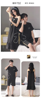 Summer Pyjamas Men Knited Cotton Pajamas Set Korean Sweet Pijamas Ladies Sexy Sleepwear Home Clothing For Youth Boy Girl