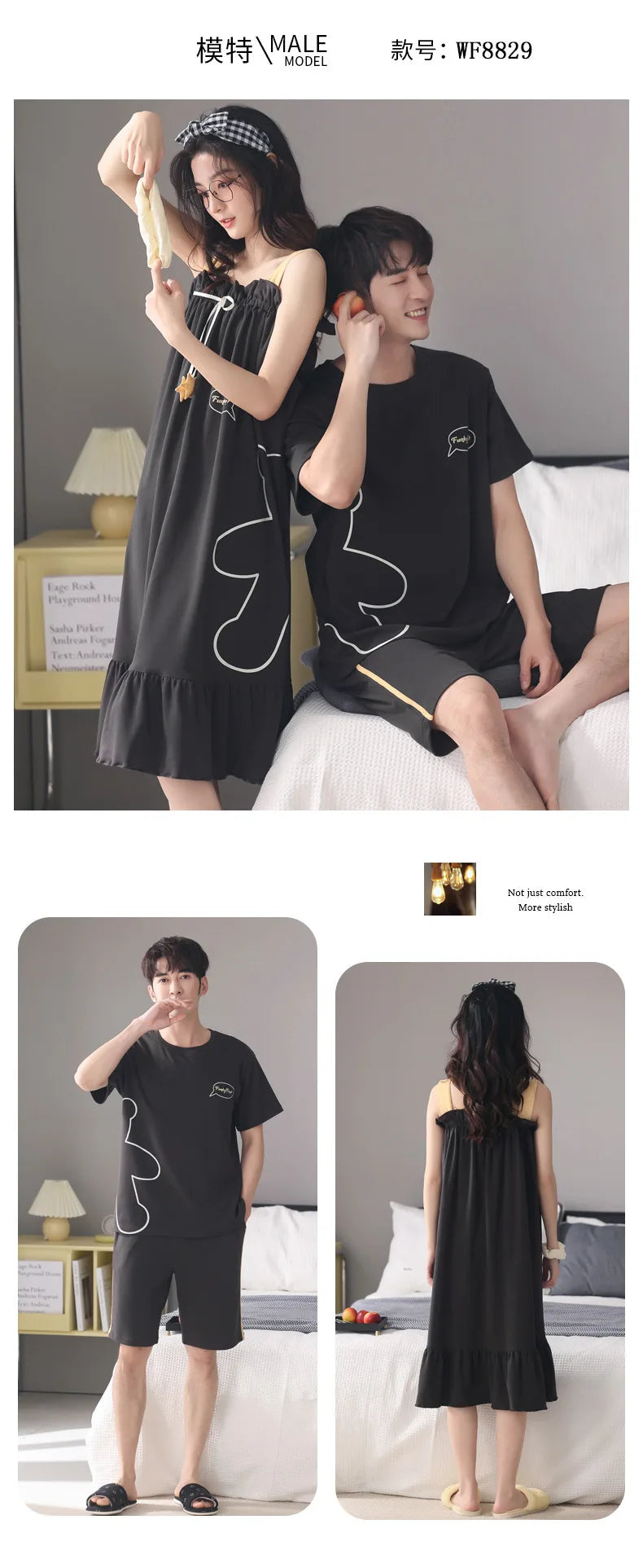 Summer Pyjamas Men Knited Cotton Pajamas Set Korean Sweet Pijamas Ladies Sexy Sleepwear Home Clothing For Youth Boy Girl