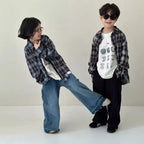 Children's Shirt 2024 Autumn Boys and Girls Korean Version Velvet Plaid Shirt Children's Casual Versatile Loose Long Sleeve Top