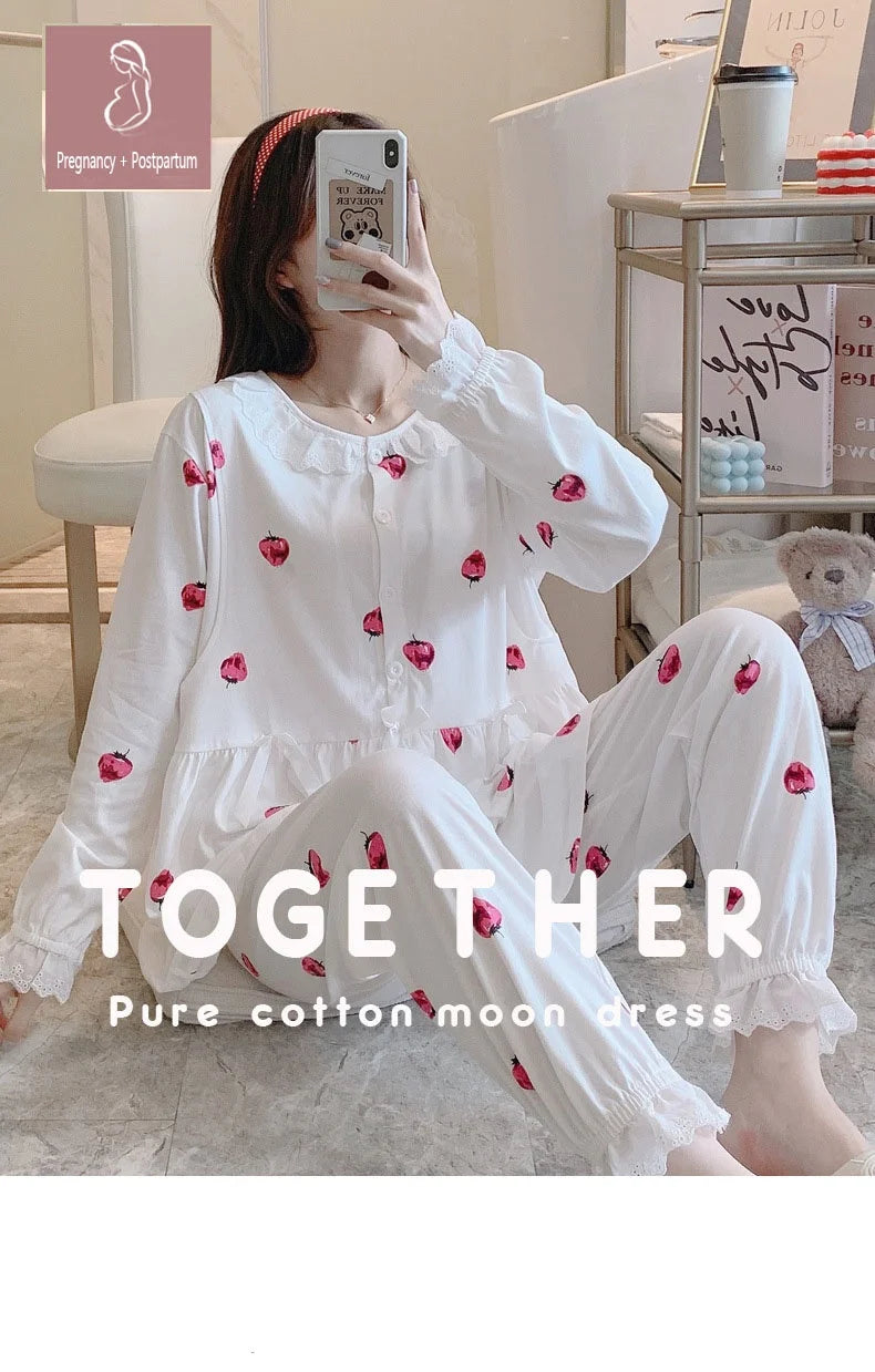 Maternity 2-Piece Spring And Autumn Breastfeeding Pajamas Homewear Spring And Summer Monthly Clothing Leisure Home Suit