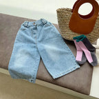 New Kids Jeans 2-6 Years Childrens Loose Wide Leg Pants Girls Simple Solid Color Trousers Fashion Jeans