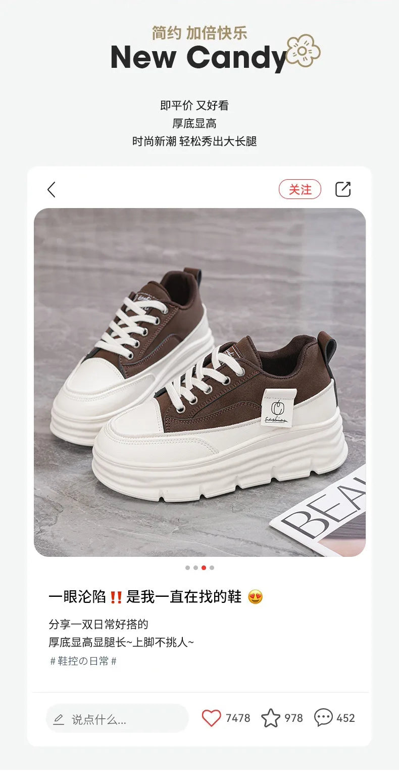 Shoes2025 Women Autumn Trend New Woman Flats Shoes Chunky Lace-up Soft-sole Casual Sneakers Female Vulcanized Shoe Walking Shoe