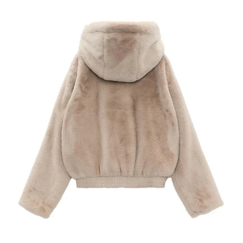 Winter Women's Casual Cotton Jacket With Hooded Artificial Fur Effect Elegant European Style Mid Age Loose Fit Coat