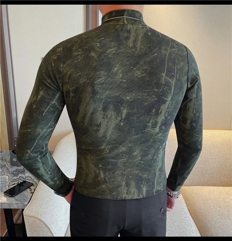 Men Tie-Dye Long-Sleeve T-Shirt | Half-High Collar Base Layer Trendy Versatile Casual Wear 95% Cotton Breathable  Sweat-wicking