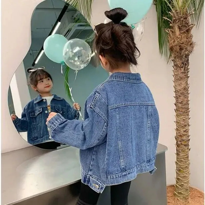 Girl Denim Jacket Spring and Autumn Children's Casual Jeans Clothes Little Girl Baby Denim Coat