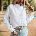 Women's Shirt Elegant Office Solid Color Long Sleeve                                                                     Ladies Top Fashion Ruched Stand Collar Single Breasted Causal Simple Shirt