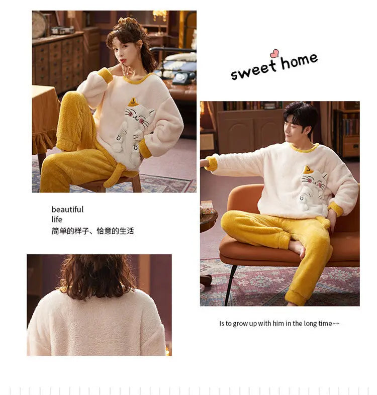 Couples Pajamas Women Men Winter Thicken Pyjamas Sleepwear