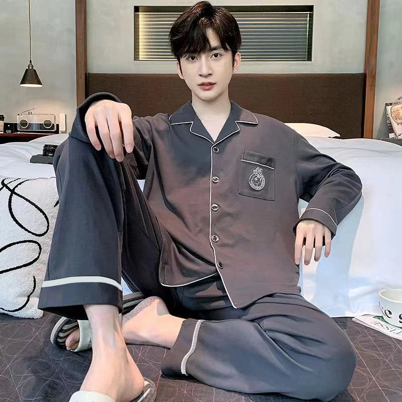 Pajamas for Men, Spring and Autumn Long-Sleeved Cardigans