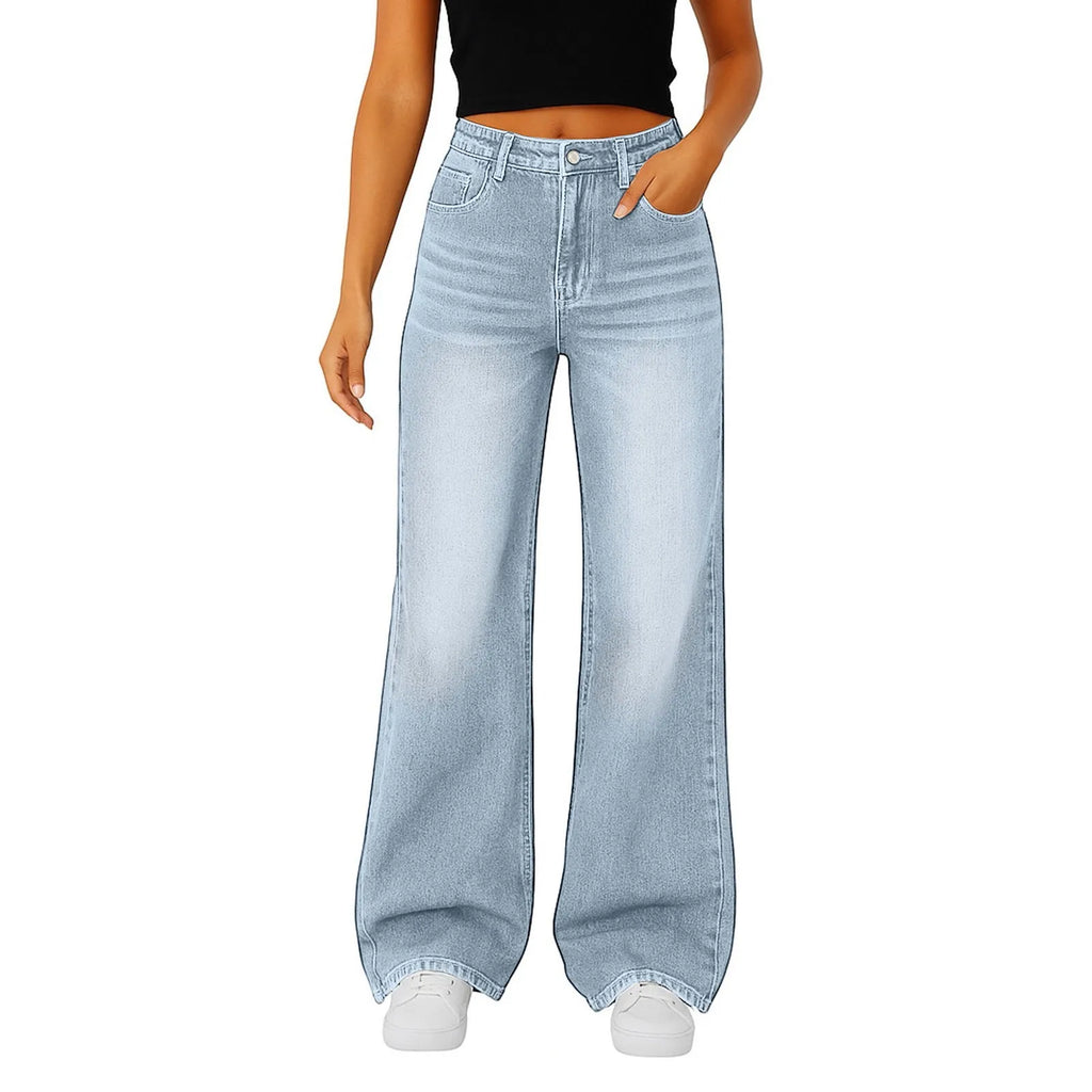Wide-Leg Jeans Women Light Blue High-Waisted
