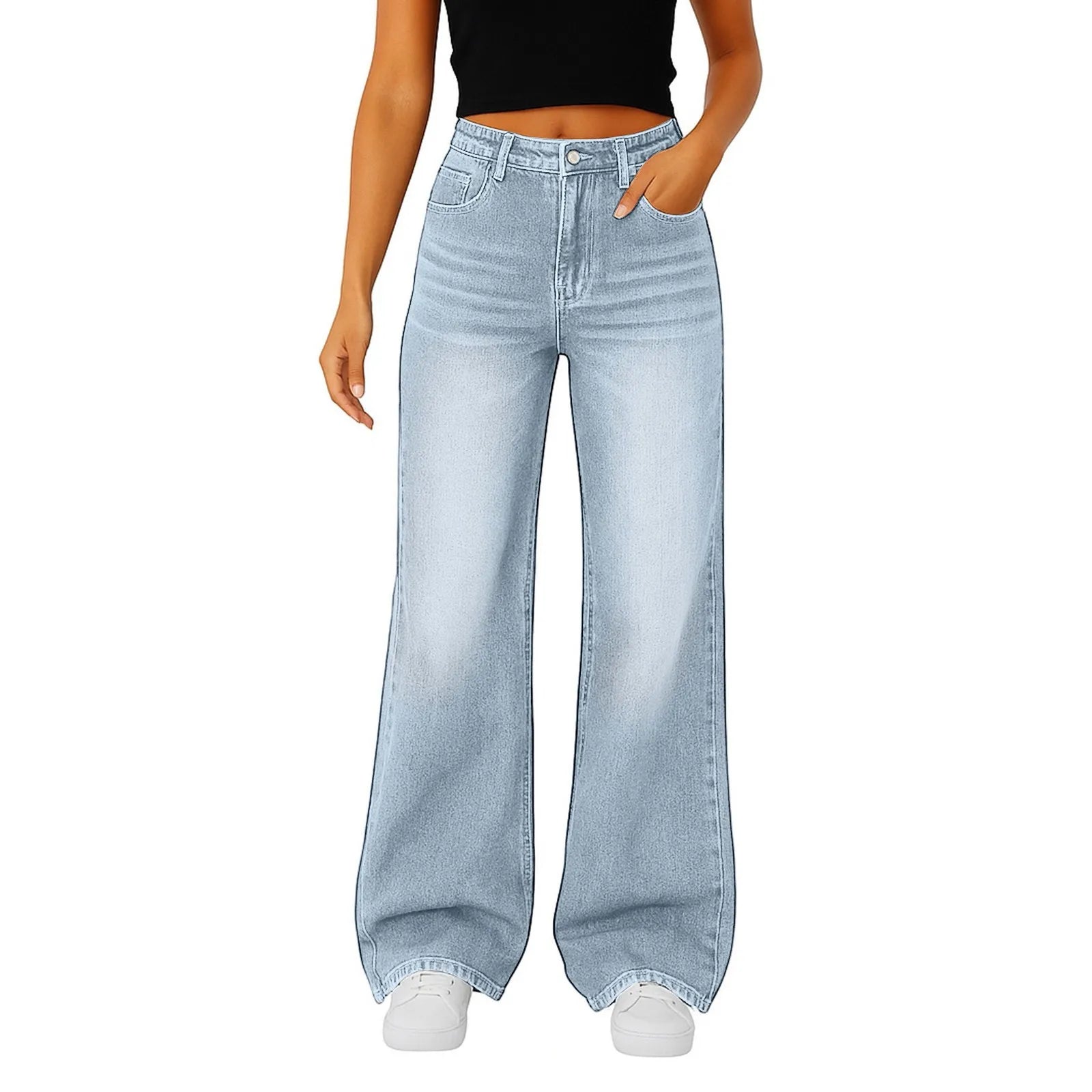 Wide-Leg Jeans Women Light Blue High-Waisted