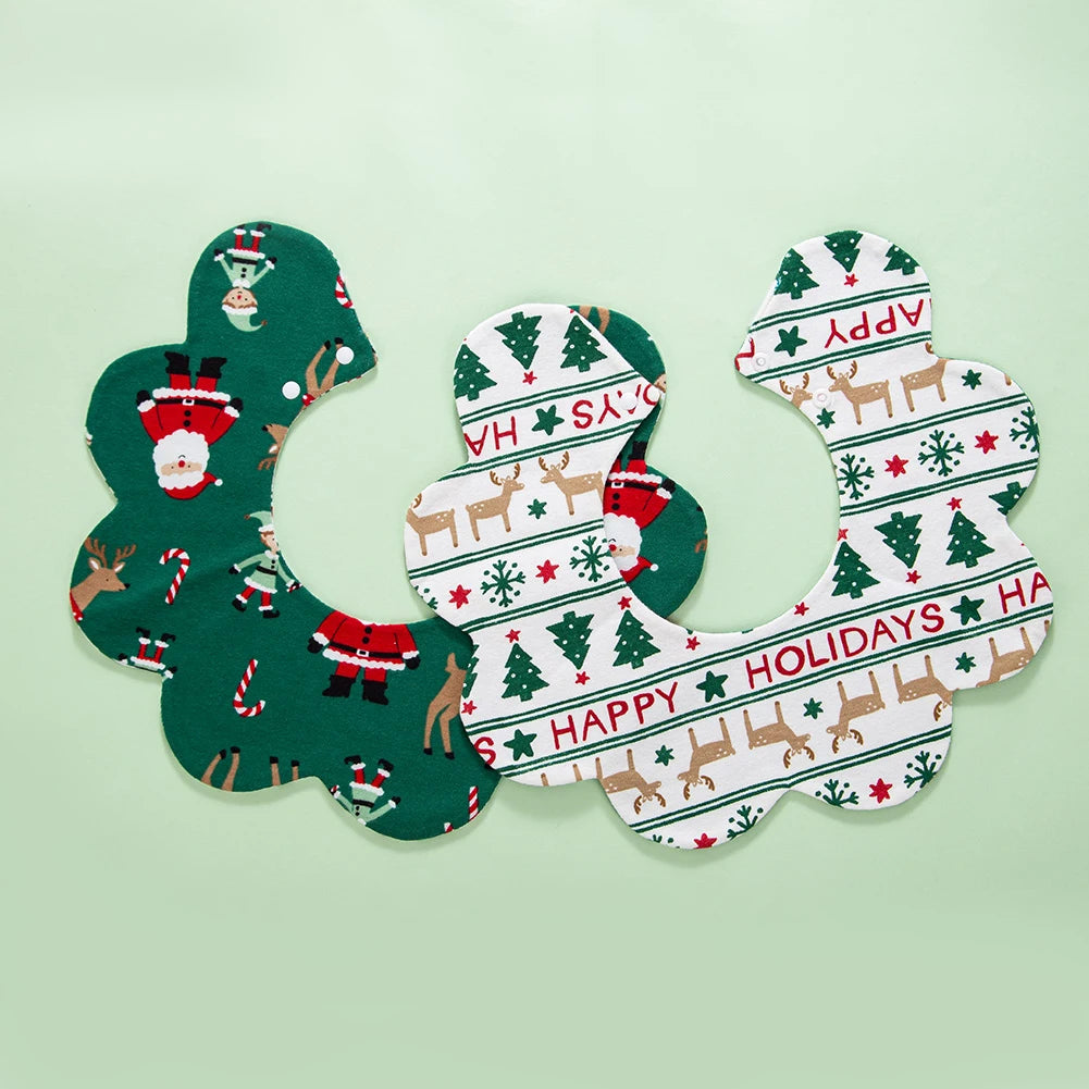 360° Christmas Day Baby Bibs for Infant Boys Girls Plaid Saliva Towel Cute Korea Ins O Neck Adjustable Button Feeding Burp Cloth