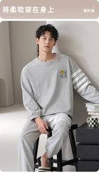 Men Pajamas Set 100% Cotton Casual Sleepwear