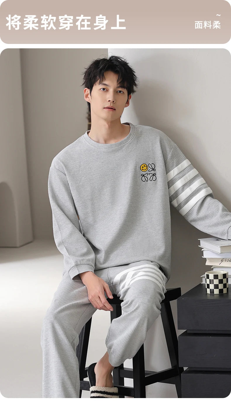 Men Pajamas Set 100% Cotton Casual Sleepwear