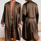 Men Long Robe Pajamas Set Baroque Style Kimono Bathrobe Gown Spring Summer Male Sleepwear Home Clothing Rayon Loungewear Pijamas