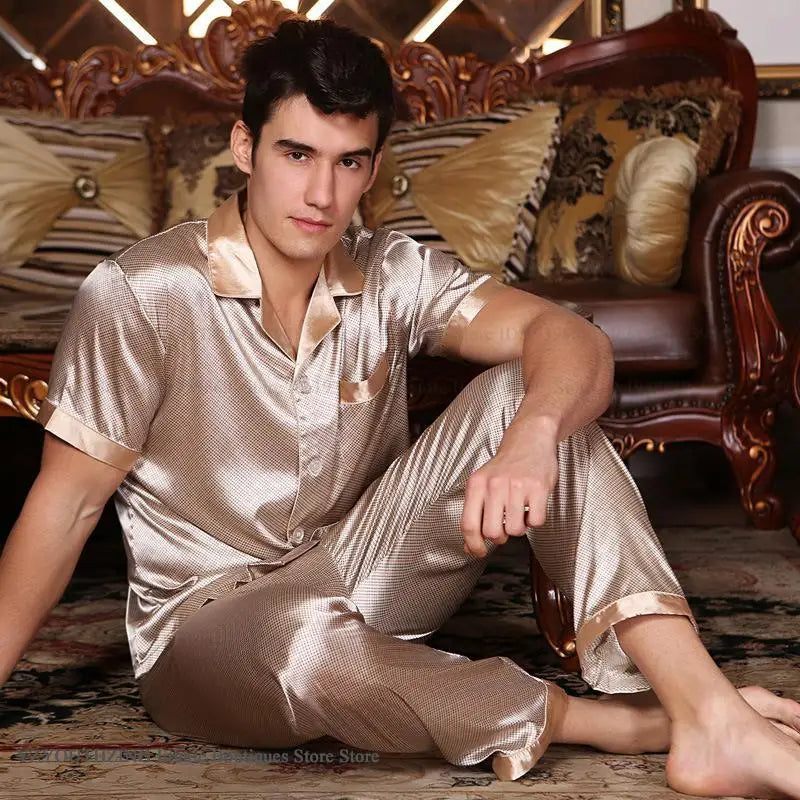 New Male Pajamas Set Homewear Print Short Sleeve