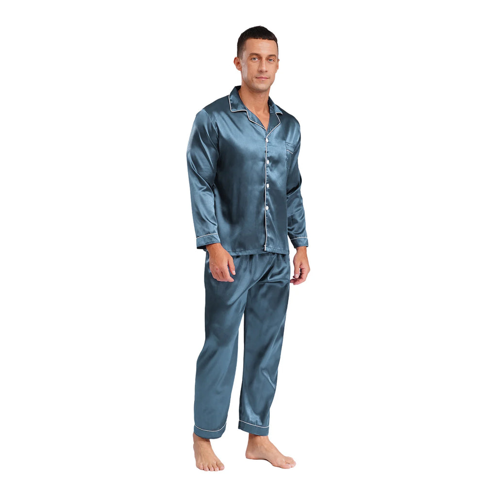 Mens Satin Pajamas Set Two Pieces Sleepwear