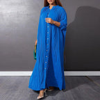 Women Eid Muslim Dresses Stand Collar Single Breasted Dubai Arab Vestidos Ramadan Casual Loose Kaftan Dress Solid Pleated