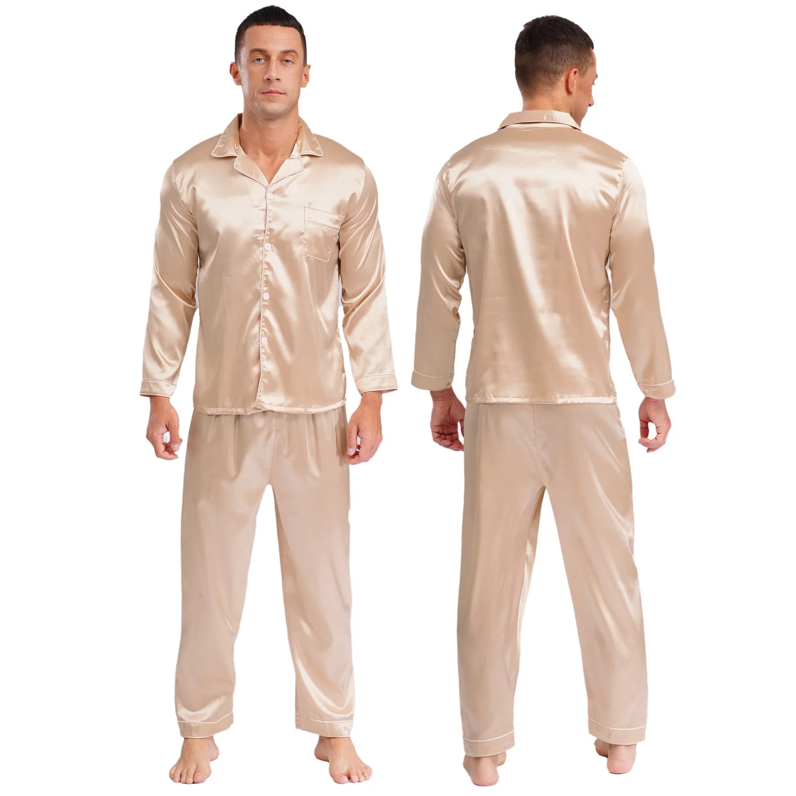 Mens Satin Pajamas Set Two Pieces Sleepwear