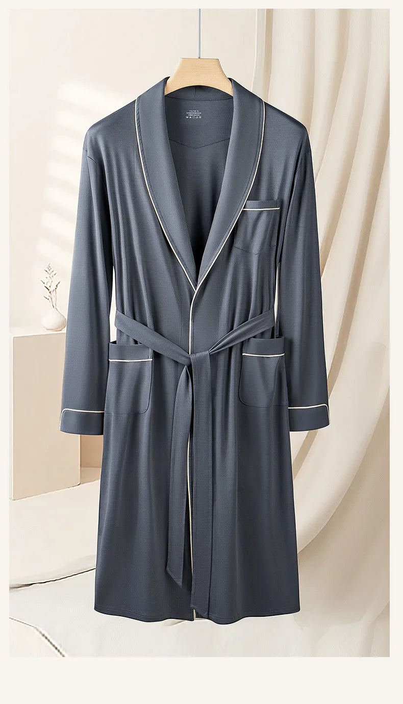 Men Robes Ultra Fine Modal Lounge Robe for Autumn and Winter Soft Silky Bath Robe for Men