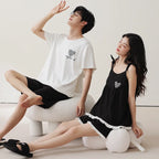 Summer Pyjamas Men Knited Cotton Pajamas Set Korean Sweet Pijamas Ladies Sexy Sleepwear Home Clothing For Youth Boy Girl