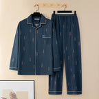 Men's Thin Cotton Pajamas Long Sve Long Pants Two-Piece Set Casual