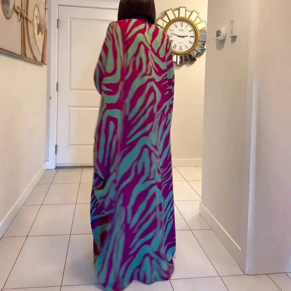 Ramadan Muslim fashion new vacation beach cape cardigan 3D digital printing casual Middle East Dubai robe women's clothing