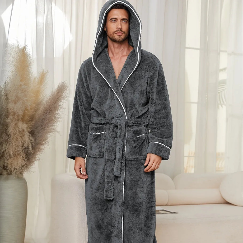 Men's Autumn/Winter New Style Comfortable Cotton Flannel Robe Luxury Open-Front Couples Robe Men's Warm Bathrobe Nightwear
