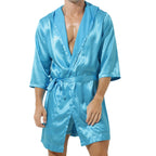 Mens Hooded Bath Robe Short Sleeve House Robe Satin Silk Lounge Bathrobes with Belt Men's Pajamas Homme Kimono Robes Sleepwear