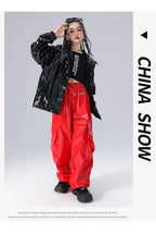 Boys K-pop Fashion Leather Jacket Street Dance Cargo Pants Girl Hip Hop Streetwear Kids Children Jazz Shiny Costume Clothes Sets