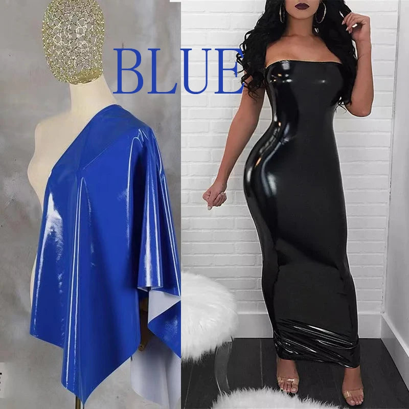 Sexy Sleeveless Long Leather Dress Women Strapless Floor Dress Hem Split Ladies Shiny Patent Leather Bodycon Halter Dress Custom