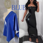 Sexy Sleeveless Long Leather Dress Women Strapless Floor Dress Hem Split Ladies Shiny Patent Leather Bodycon Halter Dress Custom